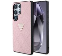 CG MOBILE Guess Hot Stamp 4G Pattern Triangle Metal Logo Carcasa para Samsung Galaxy S25 Ultra Rosa
