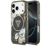 CG MOBILE Guess IML Glitter Flores Triángulo Compatible con MagSafe Funda para iPhone 17 Pro Max (Negro)