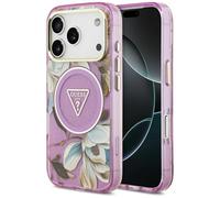 CG MOBILE Guess IML Glitter Flowers Triangle Compatible con MagSafe Funda para iPhone 17 Pro Max (morado)