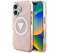 CG Mobile Guess IML Metal Glitter 4G Circle Triangle Compatible con MagSafe Carcasa para iPhone 16 (Rosa)