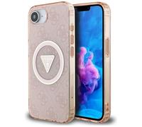 CG Mobile Guess IML Metal Glitter 4G Circle Triangle Compatible con MagSafe Carcasa para iPhone 16e (Rosa)