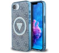 CG Mobile Guess IML Metal Glitter 4G Circle Triangle Compatible con MagSafe Carcasa para iPhone 16e (Azul)