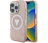 CG Mobile Guess IML Metal Glitter 4G Circle Triangle Compatible con MagSafe Funda para iPhone 16 Pro (Rosa)