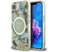 CG Mobile Guess IML Metal Glitter Flowers Triangle Compatible con MagSafe Carcasa para iPhone 16e (Verde)