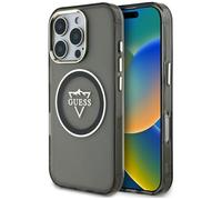 CG Mobile Guess IML Metal Mountain Logo Carcasa para iPhone 16 Pro Compatible con MagSafe (Negro)