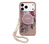 CG Mobile Guess IML Pulsera de Perlas de Flores Compatible con Funda MagSafe para iPhone 17 Pro (Rosa)