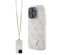 CG MOBILE Guess Leather Metal Logo Strass Crossbody Carcasa para iPhone 16 Pro Max 6.9" (Rosa)