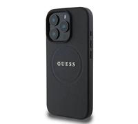CG MOBILE Guess Magsafe - Carcasa rígida de Poliuretano granulado con Anillo Dorado para iPhone 16 Pro MAX, Color Negro