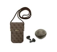 CG MOBILE Guess Pack Bolso + Auriculares TWS - Set de Polipiel Marrón con Logo 4G, Diseño Elegante y Uso Diario