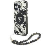 CG Mobile Guess Palm Trees Triangle Pearl Strap Funda para iPhone 16 Pro Compatible con MagSafe (Negro)