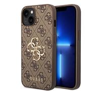 CG MOBILE Guess Phone Case - Funda para iPhone 14 Plus en marrón 4G con Logotipo de Metal Grande, antiarañazos, cómoda y Duradera con Puertos accesibles