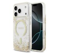 CG MOBILE Guess Resin Bottom Glitter Compatible con MagSafe Funda para iPhone 17 Pro Max (dorado)