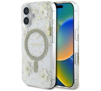 CG Mobile Guess Resin Flowers Glitter Compatible con MagSafe Funda para iPhone 16 (Beige)