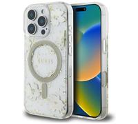 CG MOBILE Guess Resin Flowers Glitter Compatible con MagSafe Funda para iPhone 16 Pro Max (Beige)