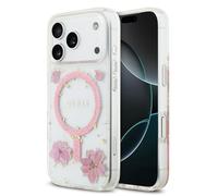 CG MOBILE Guess Resina Flor Brillante Compatible con MagSafe Funda para iPhone 17 Pro (Rosa)