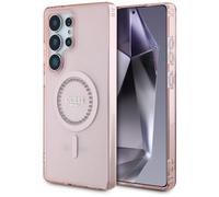 CG Mobile Guess Rhinestones Logo Clásico Impreso Compatible con MagSafe Funda para Samsung Galaxy S25 Ultra (Rosa)