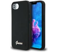 CG Mobile Guess Silicone Script Metal Logo Compatible con MagSafe Funda para iPhone 16e (Negro)