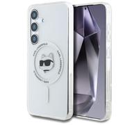 CG MOBILE Karl Lagerfeld Button Choupette Head Printed Logo Compatible con MagSafe Funda para Samsung Galaxy S25 (blanco)