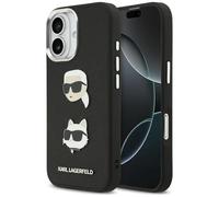 CG MOBILE Karl Lagerfeld FW Grained Karl & Choupette Heads Pins & Logo Carcasa para iPhone 17 (Negro)