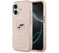 CG Mobile Karl Lagerfeld IML Glitter Karl & Choupette Heads Logo Compatible con MagSafe Funda para iPhone 17 (Rosa)