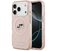 CG MOBILE Karl Lagerfeld IML Glitter Karl & Choupette Heads Logo compatible con MagSafe Funda para iPhone 17 Pro Max (rosa)