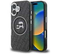 CG MOBILE Karl Lagerfeld IML Glitzer Karl & Choupette Köpfe Logo compatible con MagSafe Hülle para iPhone 16 (Negro)
