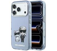 CG MOBILE Karl Lagerfeld IML Karl & Choupette Body Sketzendruck compatible con MagSafe Hülle para iPhone 18 Pro Max / 17 Pro Max (azul claro)