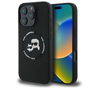 CG MOBILE Karl Lagerfeld Karl & Choupette - Cabezales de silicona compatibles con MagSafe para iPhone 16 Pro Max (negro)