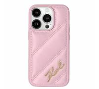 CG Mobile Karl Lagerfeld KLHCP15SPQDSMGP - Carcasa rígida para iPhone 15/14/13 de 6,1", diseño de guión Acolchado Diagonal, Color Rosa