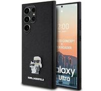 CG MOBILE Karl Lagerfeld KLHCS24LPSAKCMPK Funda para S24 Ultra S928 Carcasa rígida Negro Saffiano Karl & Choupette Metal Pin