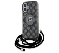 CG Mobile Karl Lagerfeld KLHMP16SHCKLCK - Funda para iPhone 16 de 6,1 Pulgadas, Color Negro, Producto con Licencia IML Crossbody Monogram Karl & Choupette Head Compatible con MagSafe