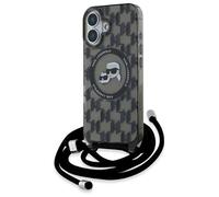 CG Mobile Karl Lagerfeld KLHMP16SHCKLCK - Funda para iPhone 16 de 6,1 Pulgadas, Color Negro, Producto con Licencia IML Crossbody Monogram Karl & Choupette Head Compatible con MagSafe