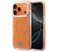 CG MOBILE Lacoste - Carcasa transparente a prueba de golpes compatible con MagSafe para iPhone 17 Pro (naranja)