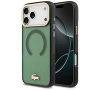 CG MOBILE Lacoste Resistente a los golpes transparente con logotipo dorado esmerilado compatible con MagSafe funda para iPhone 17 Pro Max (Sinople)