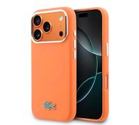 CG MOBILE Lacoste Silicona Metal Logo Compatible con MagSafe Funda para iPhone 17 Pro Max (naranja)