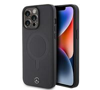 CG MOBILE Mercedes-Benz - Funda compatible con Magsafe iPhone 15 Pro Max en color negro, funda protectora y duradera de piel auténtica con fácil de poner, absorción de golpes y logotipo de la firma
