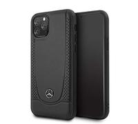 CG MOBILE Mercedes Benz - Funda rígida de Piel auténtica para iPhone 11 Pro, diseño Perforado, Color Negro, fácil de Poner, protección contra caídas, Licencia Oficial