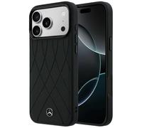 CG MOBILE Mercedes - Funda de piel con líneas cruzadas compatible con MagSafe para iPhone 17 Pro Max (negro)