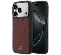 CG MOBILE Mercedes - Funda de piel con líneas cruzadas compatible con MagSafe para iPhone 17 Pro Max (rojo)