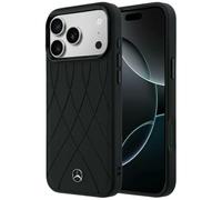 CG MOBILE Mercedes - Funda de piel con líneas cruzadas compatible con MagSafe para iPhone 17 Pro (negro)