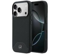 CG MOBILE Mercedes - Funda para iPhone 17 Pro (efecto madera y piel), diseño de curva, color negro