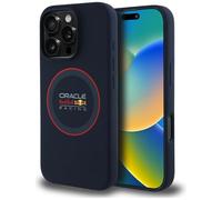 CG MOBILE Red Bull RBHMP16X24SIILVR Funda para iPhone 16 Pro Max de 6,9 pulgadas Azul Marino Licencia Silicona Anillo Rojo Compatible con MagSafe