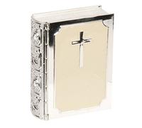 CG225 - Caja para recuerdos en forma de Biblia chapada en plata, resina epoxi, ideal para 1ª Comunión