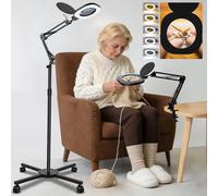 CGBE 10X Lupa con Luz y Soporte: 2 en 1 Lámpara Lupa con Base y Pinza - Brazo Giratorio Ajustable - 80 Perlas LED - Brillo y Altura Ajustables - Lámpara de Aumento para Lectura Reparación Manualidades