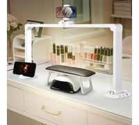 CGBE 40W Lampara Media Luna: 34 Pulgadas Lámpara de Mesa para Uñas con Soporte Teléfono para Técnico de Uñas - Luz de Escritorio 10 Brillo y 3 Modos - para Manicura Tatuaje Manualidad - Blanco