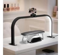 CGBE Lámpara Media Luna Manicura: LED Lámpara de Mesa para Uñas Plegable para Técnico de Uñas - 3 Modos 10 Brillos - Regulable Luz con Soporte para Teléfono para Manicura Tatuaje Manualidad - Negro