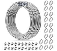 CGBOOM Cable de alambre de 2 mm, 50 m de acero inoxidable 304, con 20 guardacabos y 20 casquillos para engarzar, colgar luces, valla, cuerda de cortina, cuerda de cortina de ducha, plantas trepadoras