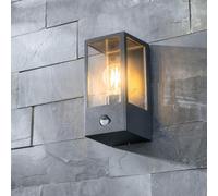 CGC Lighting - Lámpara de pared para exterior, luz negra con sensor de movimiento PIR y difusor transparente IP44 E27