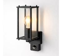 CGC Lighting Lámpara de pared para exterior, negra, farol de cristal E27, para porche, alimentación de red (Negro PIR)