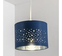 CGC Lighting Pantalla infantil con estampado de estrellas, redonda 25cm, fácil instalación, colgante (Azul)